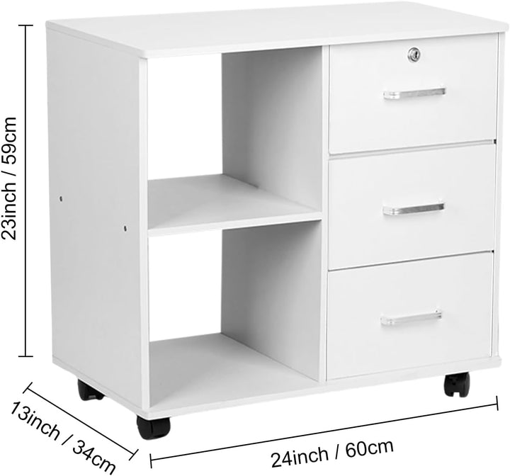 Aktenschrank aus Holz mit 3 Schubladen, Büroschrank mit mobiler seitlicher Abheftung, Druckerständer