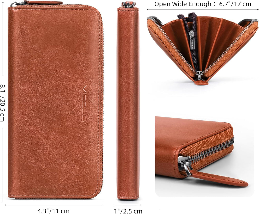 VISOUL Premium Brieftasche Echtleder/Italienisches Leder mit RFID-Schutz, XXL Geldbörse Braun L02, B