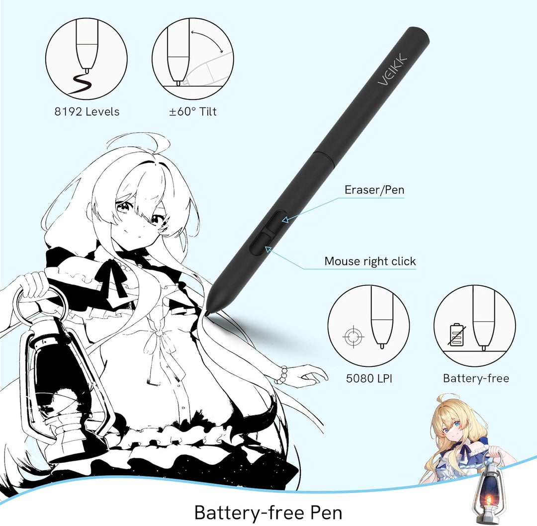 VEIKK A30 Grafiktablett mit Smart Touchpad und 4 Tastenkombinationen, 10x6 Zoll mit batterielosem St