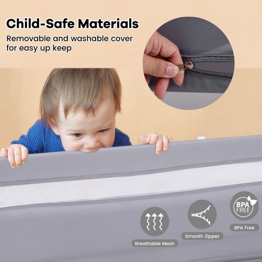 LIFEZEAL Sicherheitsgitter für Kinder, Bettgitter Baby 120 x 42 cm, Tragbares Kinderbettgitter Rausf