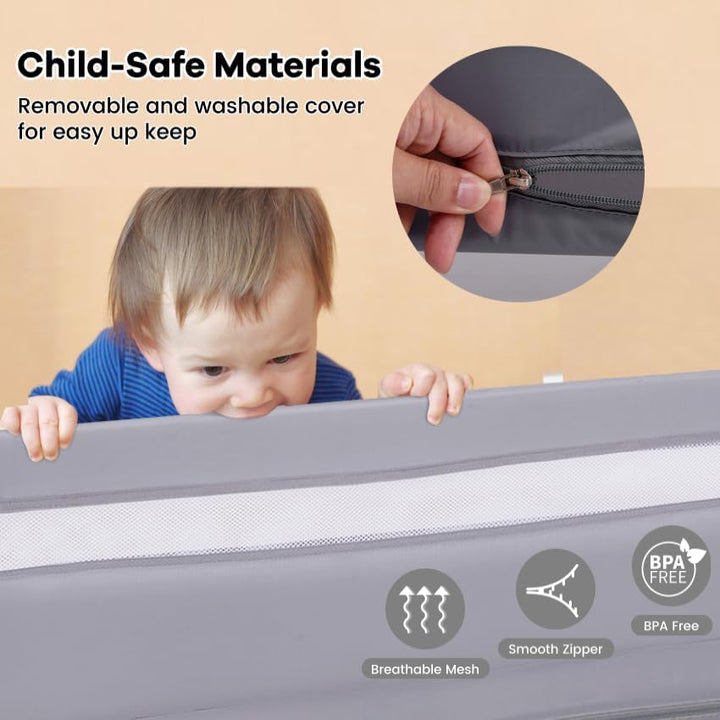 LIFEZEAL Sicherheitsgitter für Kinder, Bettgitter Baby 120 x 42 cm, Tragbares Kinderbettgitter Rausf