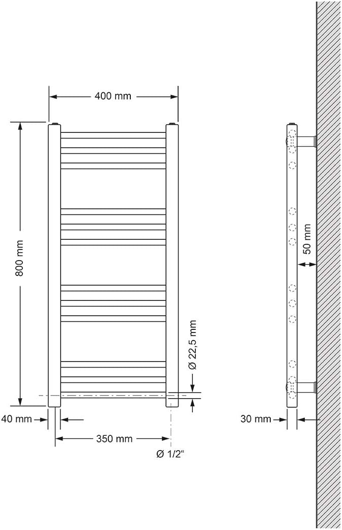 ECD Germany Badheizkörper Elektrisch 400 x 800 mm Anthrazit gerade mit Seitenanschluss inkl. Heizsta