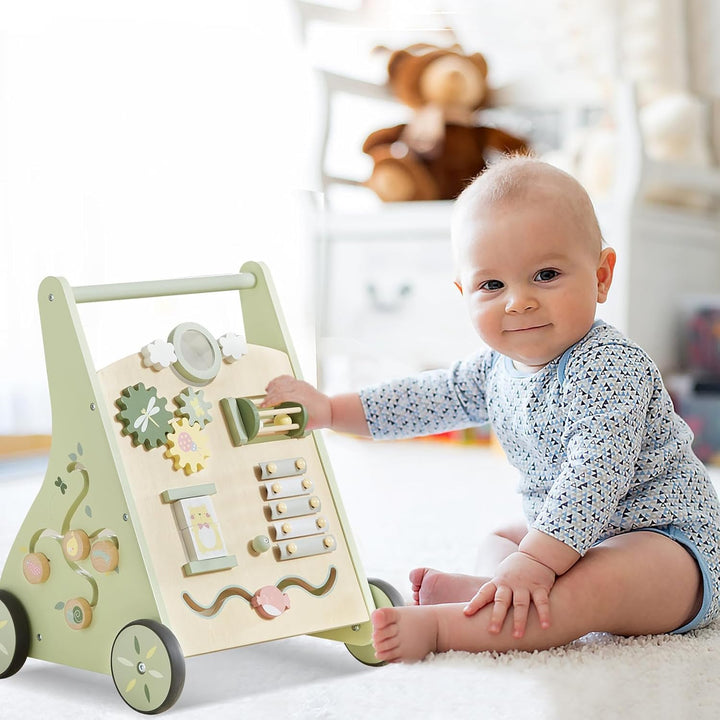 Asweets Baby Lauflernwagen aus Holz, Baby Walker und Activity Center, Multifunktion Montessori Spiel