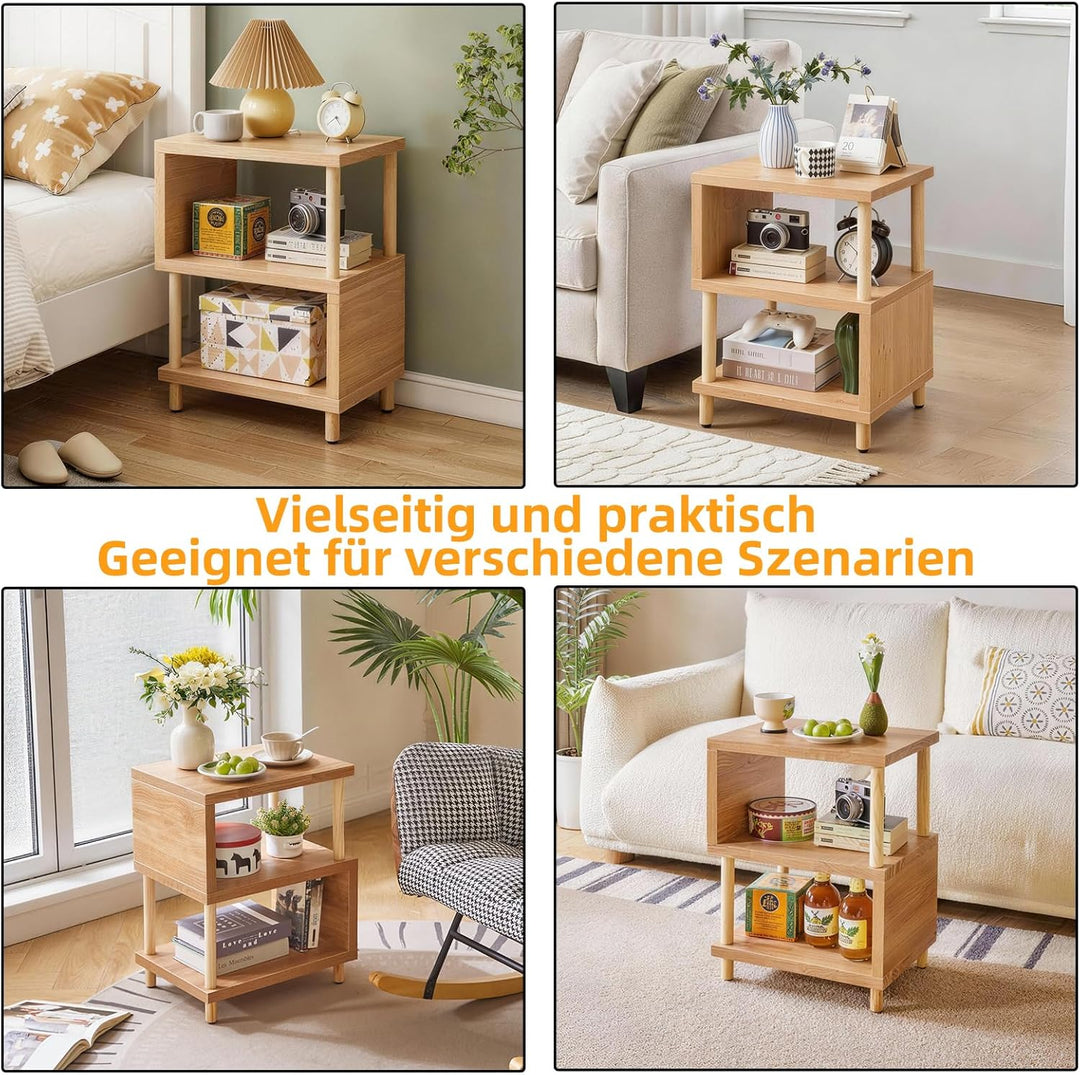 3-stufiger Beistelltisch, Kleiner Beistelltisch, Industrieller Nachttisch mit Ablagefach, Nachttisch