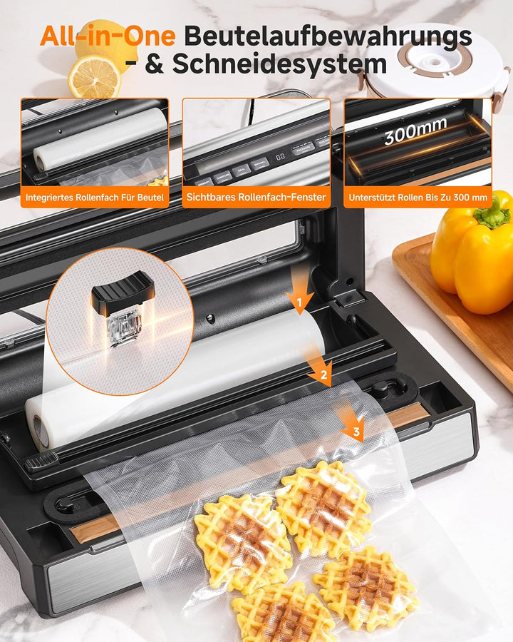 Vakuumiergerät 95 kPa,9-in-1 Lebensmittel-Vakuumierer mit einstellbarem Zeit- & Druckmodus,Speicherf