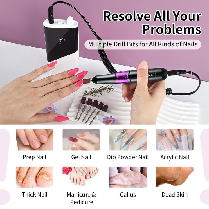 JODSONE Professioneller Nagelbohrer, 45000 U/min, wiederaufladbare Nagelfeile für Nagelgelentfernung