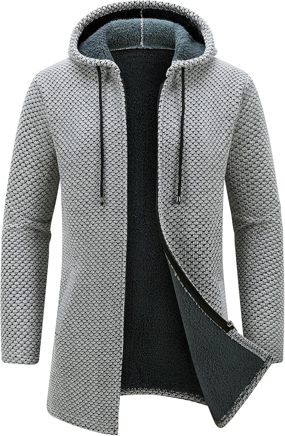KUDORO Strickjacke Herren Cardigan Lang Trachtenjacke Kapuze mit Kapuze Gestrickt Pullover Hoodie Wi
