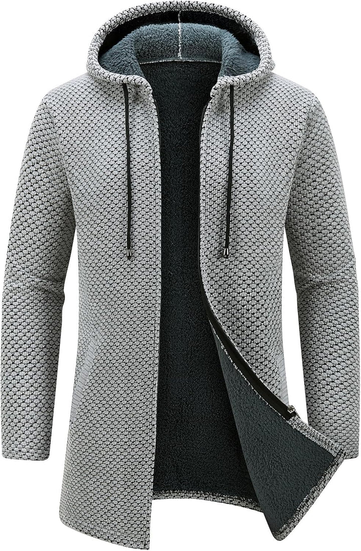 KUDORO Strickjacke Herren Cardigan Lang Trachtenjacke Kapuze mit Kapuze Gestrickt Pullover Hoodie Wi