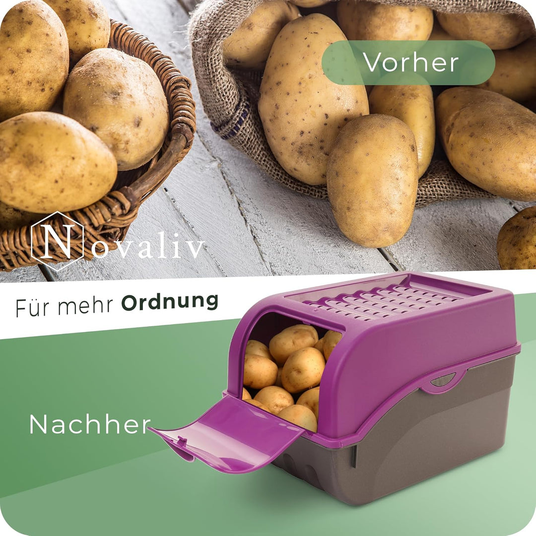 Novaliv Kartoffel Aufbewahrungsboxen Set | 3,5L + 5L + 9L | LILA | Kartoffelboxen | Gemüseboxen stap