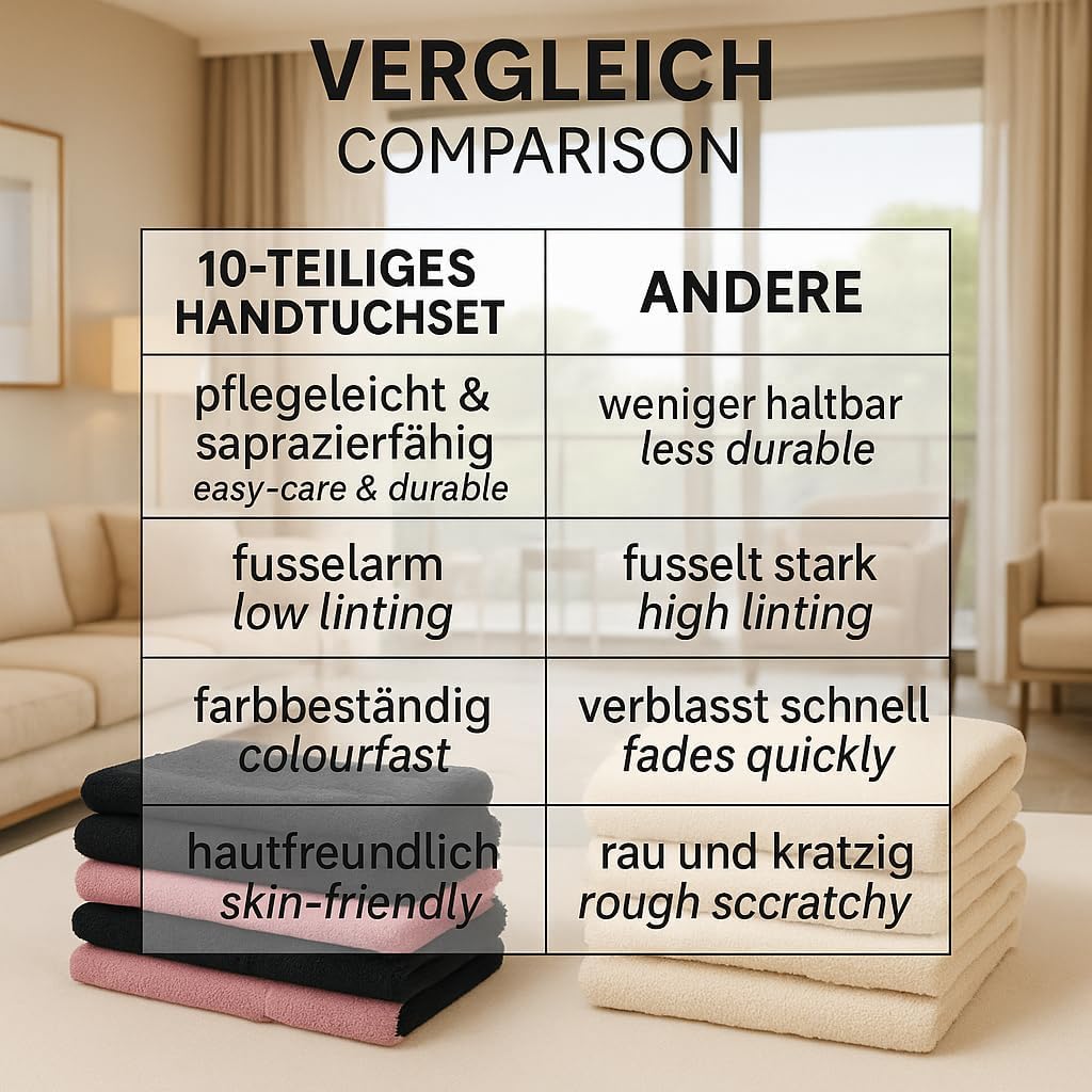 Betz 10-TLG. Handtuch-Set Premium 100% Baumwolle 2 Duschtücher 4 Handtücher 2 Gästetücher 2 Waschhan