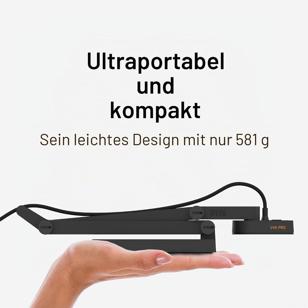 Ipevo V4K PRO 120 4K USB-Dokumentenkamera, 120-Grad-FOV-Objektiv, Sony CMOS-Sensor, schneller Autofo