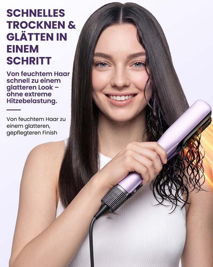 HITTIONA Air Haarglätter Föhn 3 in 1 - Nass-zu-Trocken Glätteisen mit Föhndüse &amp; Volumenbürste, Troc