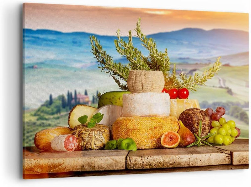 Bilder auf Leinwand 100x70cm Leinwandbild Toskana Käse Obst Italien Gross Wanddeko Bild Schlafzimmer