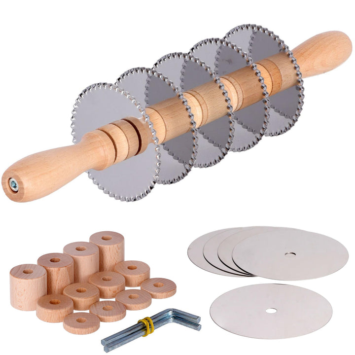 Tagliapasta Einstellbare Walze | Professioneller Blätterschneider mit 5 glatten Klingen + 5 gezahnte