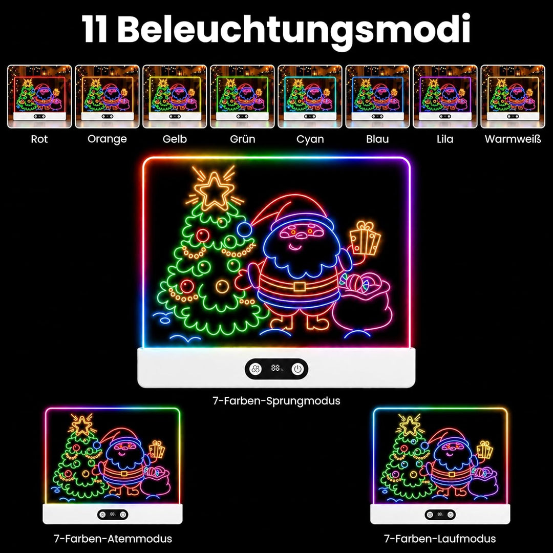 sylvwin LED Zeichenbrett Kinder – Neon Leuchtboard 35×26cm, 8 Farben & 3 Lichtmodi, LED Maltafel Wie