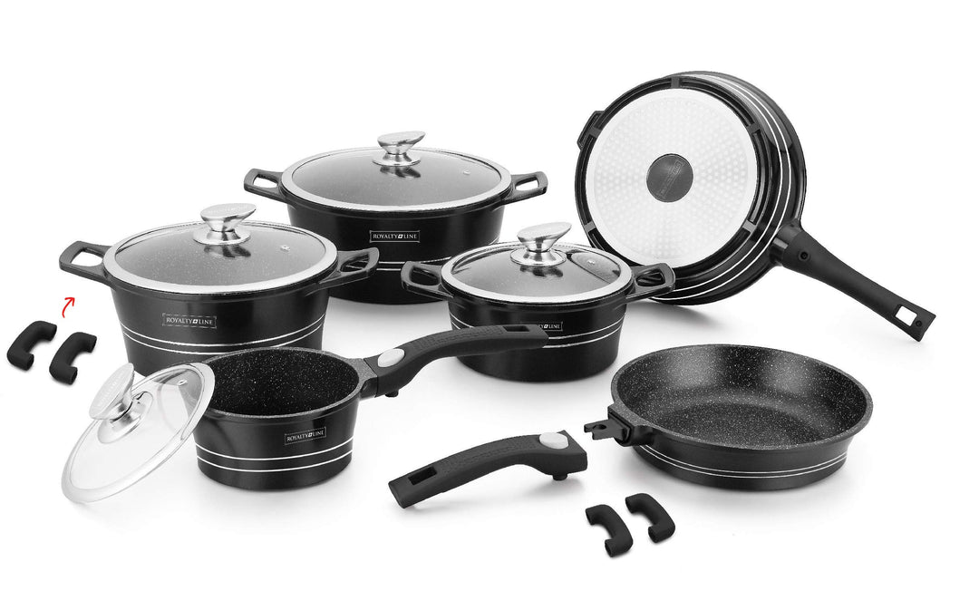 Royalty Line, Küchenutensilien-Set aus Aluminiumdruckguss, 14-teilig, Marmorbeschichtung, Farbe Schw