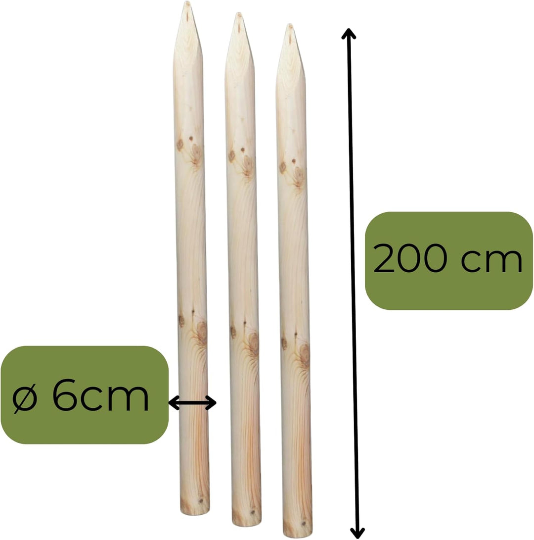 Baumstütze Komplettset Rankhilfe Baumpfahl ø 6cm Länge: 200 cm Pflanzenhalter 3 x Holzpfosten 3X Sch