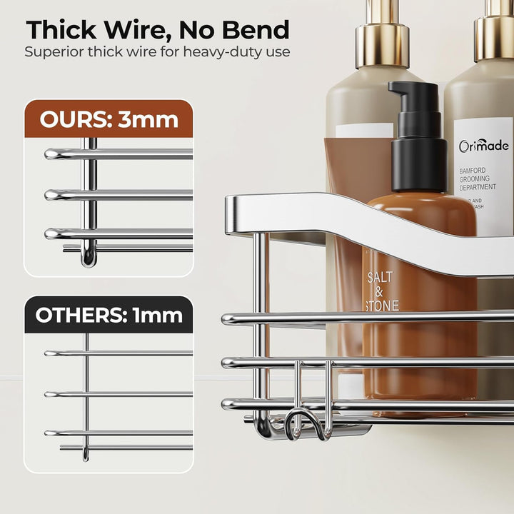 Orimade Duschablage ohne bohren mit Seifenkorb und 5 Haken - Duschregal für die Dusche Badezimmer, K