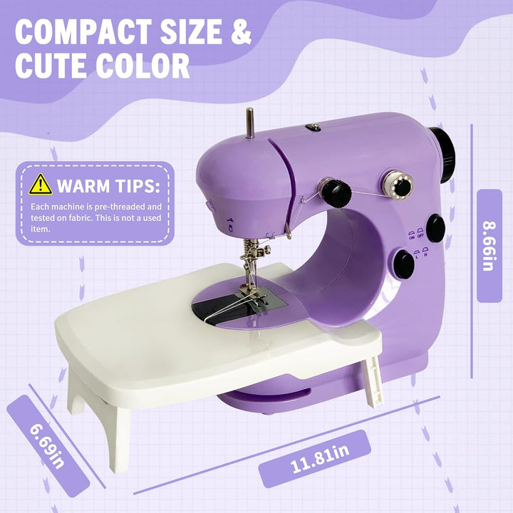 Mini Nähmaschine für Anfänger mit Eingebautem, Anschiebetisch, LED-Licht, Nähmaschine Tragbare Elekt