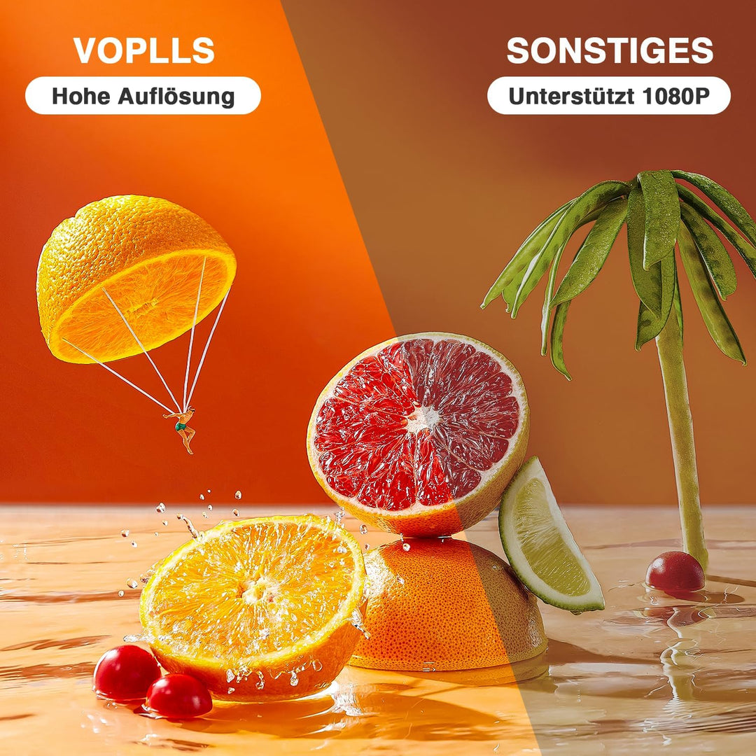 Mini Beamer, VOPLLS 17000L Full HD 1080P Unterstützt, Tragbar Video Projector mit 50% Zoom, Heimkino