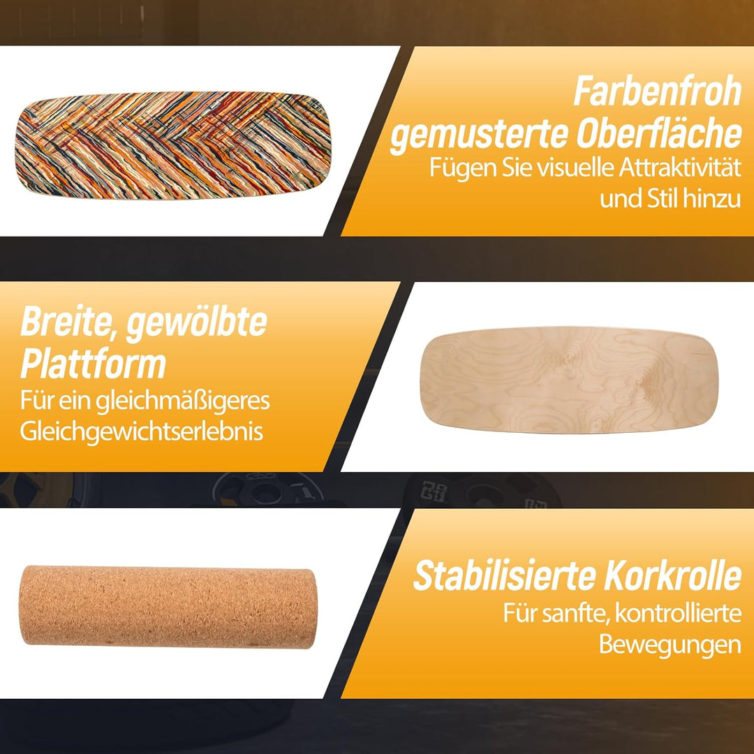 GYMAX Balance Board aus Birkholz, Wackelbrett mit Korkrolle, Indoor Surfboard für Surf-, Skateboard-
