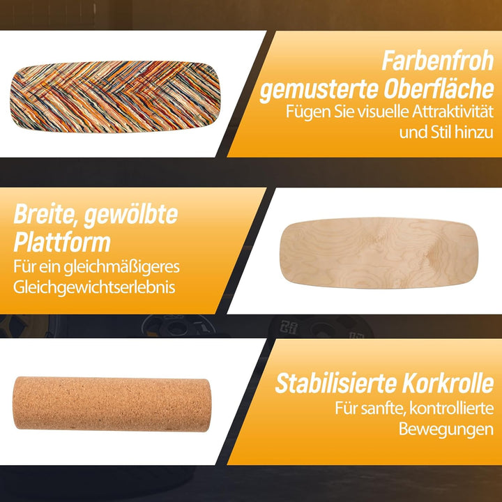 GYMAX Balance Board aus Birkholz, Wackelbrett mit Korkrolle, Indoor Surfboard für Surf-, Skateboard-