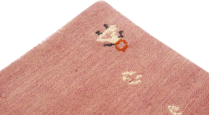 RUG PRINCE Wollteppich Gabbeh Muti 40x60 Handgewebt Rosa Einfarbig Handarbeit Zimmer 40x60 cm Rosa,