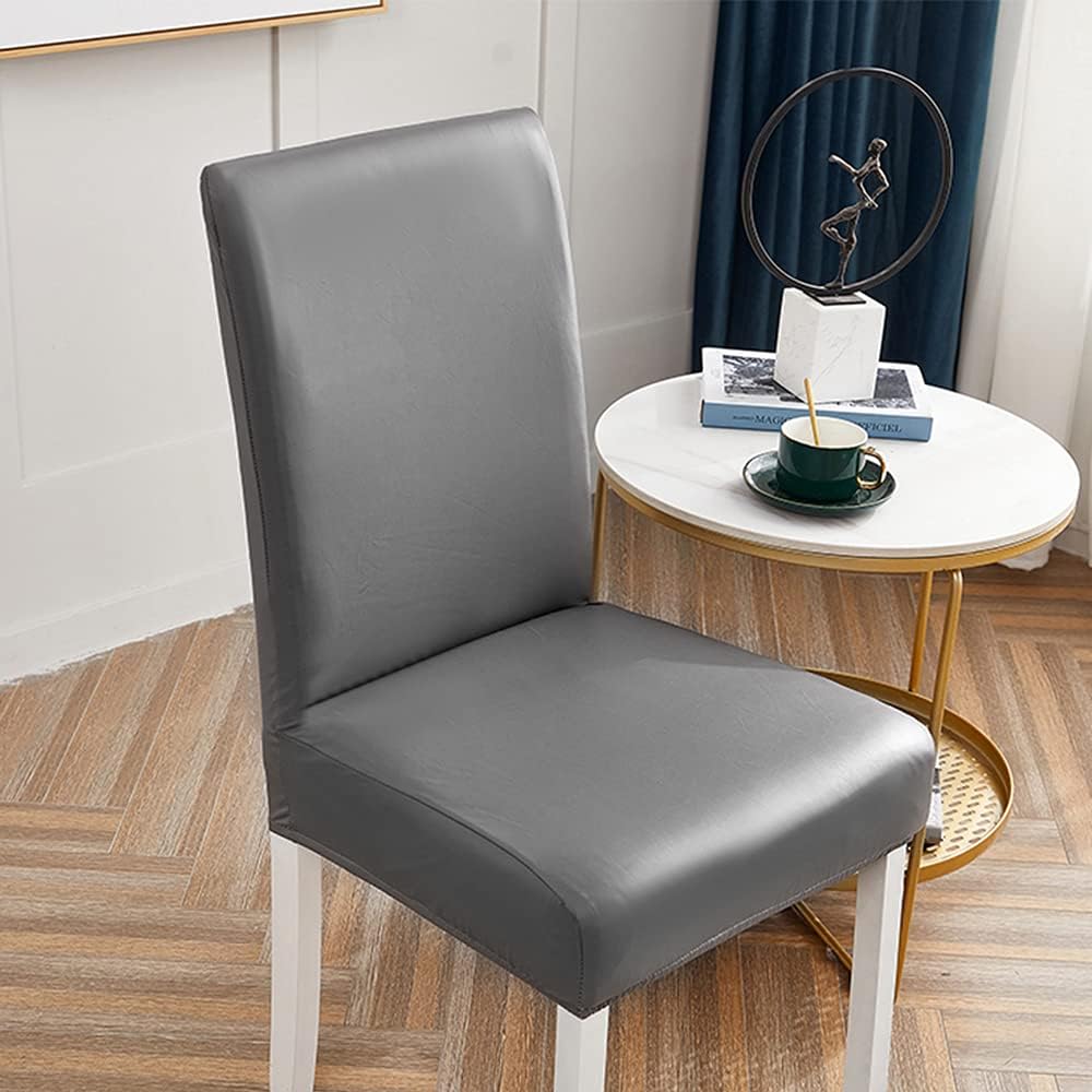 Stuhlhussen 6er/4er PU Leder Stuhlbezug wasserdichte Stretch Esszimmer Stuhlüberzug Stretch Stuhl Hu