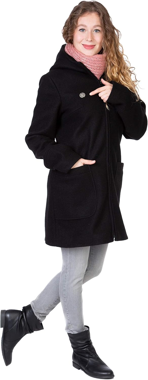 Viva la Mama - schicker Umstands- und Tragemantel für den Winter - VALENTIN S schwarz - vorn tragen,