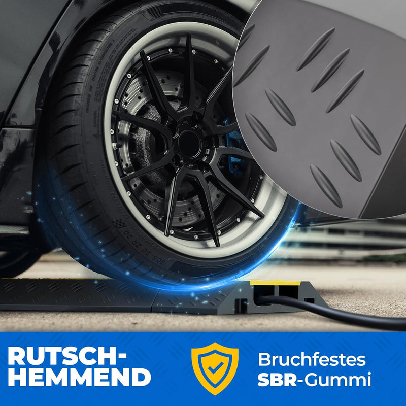 2 Kanal Kabelbrücke mit Deckel überfahrbar Stolperschutz Rampe Brücke Protektor | Belastbar bis 7,5