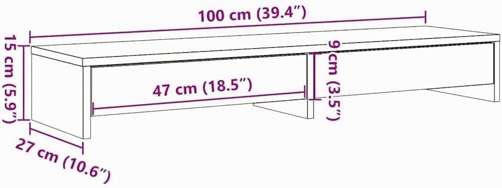vidaXL Monitorständer mit Schubladen Schwarz Eichen-Optik 100x27x15 cm, Monitorerhöhung, Schreibtisc