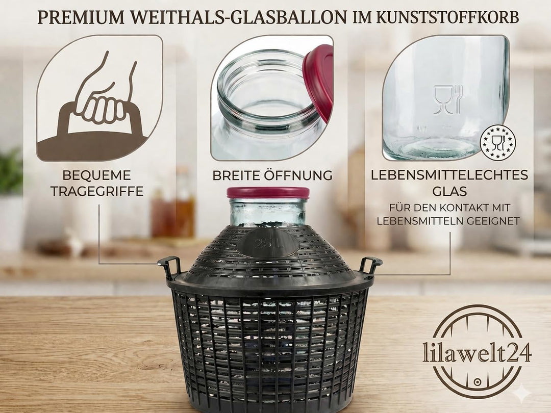 Weinballon mit weitem Hals Glasballon Weithalsballon Gärballon, Gärbehälter Weite Öffnung Weithals-B