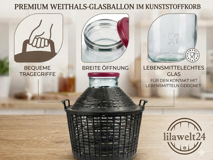 Weinballon mit weitem Hals Glasballon Weithalsballon Gärballon, Gärbehälter Weite Öffnung Weithals-B