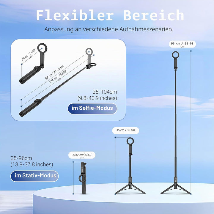 JJC Magnet Selfie Stick Stativ, 101,6 cm ausziehbares Handy Stativ mit Bluetooth Fernbedienung für i