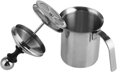 MAGT Milchaufschäumer Manuell, 800ml Edelstahl Milchschäumer Doppel Mesh Kaffeeschäumer Milchschaum