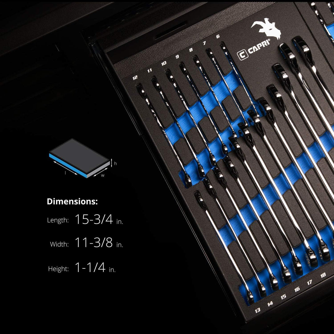 Capri Tools SmartKrome Ringmaulschlüssel-Set mit der Mechanikerablage, CP11390MT, 19-Piece Metric/Me