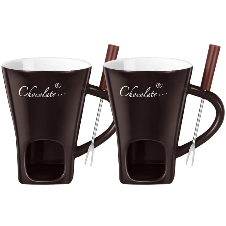 2 Stück Schokofondue Tasse, Käsefondue Set mit Gabel, Keramik Tasse Schoko Fondue, Schokoladenfondue