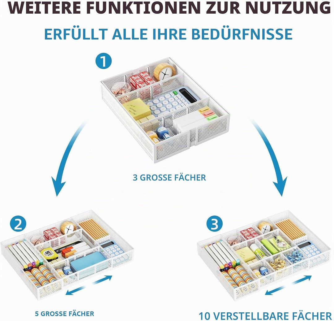 Marbrasse Schreibtisch Organizer mit Schubladen,Netz Schubladenbox mit 10 Verstellbaren Fächern und