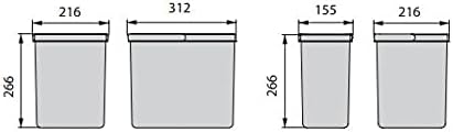 Emuca - Recycle Behälter für Küchenschublade, Höhe 266, 1x15L + 2x7L, Anthrazitgrauer Kunststoff, Ku