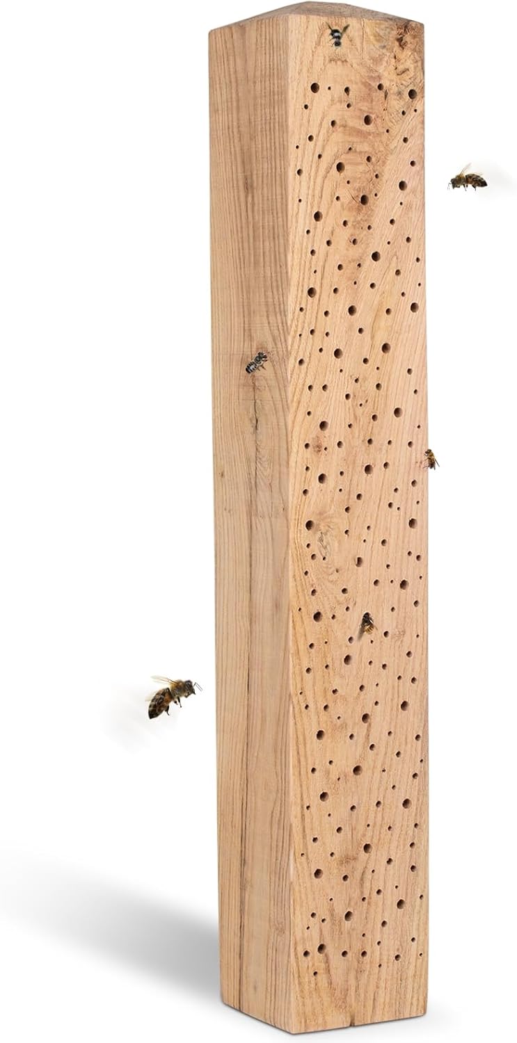 GARDIGO® Insektenhotel für Wildbienen | Unikat Bienenhotel Stamm ca 70 cm aus massivem Eichenholz |