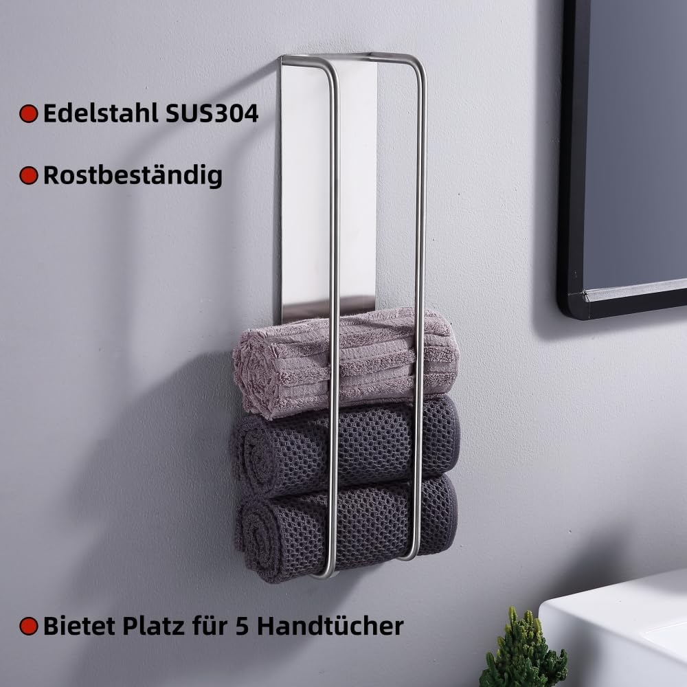 HomeHeng Gästehandtuchhalter Ohne Bohren, Gebürstetes Nickel Handtuchregal Selbstklebend Edelstahl S