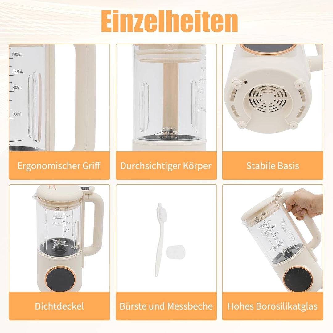 1400ml Pflanzenmilchbereiter Entsafter Nussmilchbereiter Nussmilch Maschine mit Touch-LED-Display, H