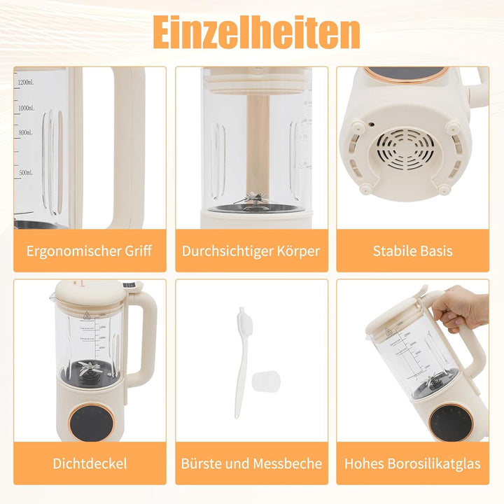1400ml Pflanzenmilchbereiter Entsafter Nussmilchbereiter Nussmilch Maschine mit Touch-LED-Display, H