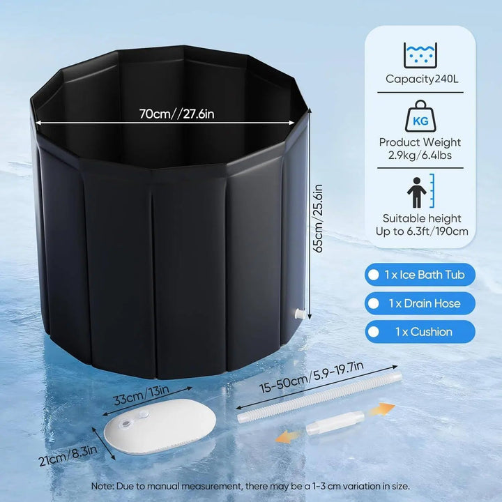 Aufblasbare Faltbare Badewanne für Erwachsene Eisbad, 376L Freistehende Badewanne mit Abdeckung 4 Sc