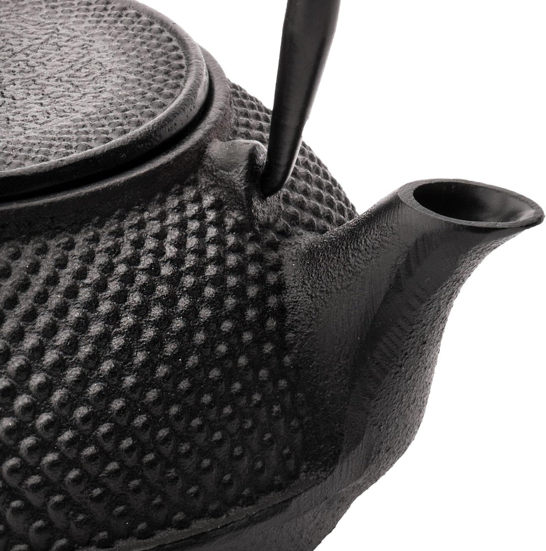 kleine schwarze Asia Teekanne Gusseisen Set 0.8 Liter Teekessel mit Henkel &amp; Edelstahl Tee-Filter-Si