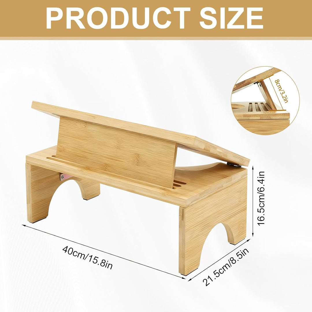 Toilettenhocker Klappbar aus Bambus – Ergonomischer WC-Hocker mit 4-stufiger Höhenverstellung (18–27