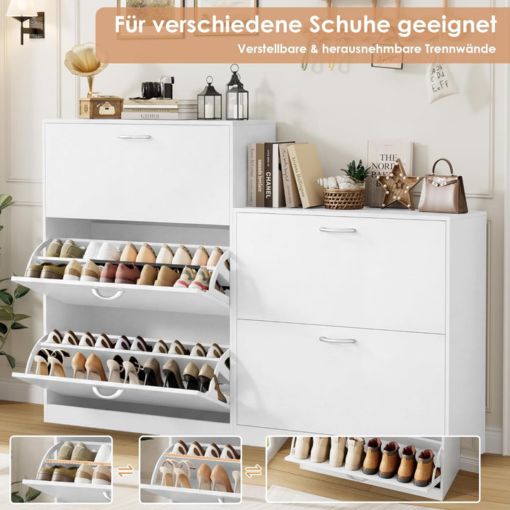 FirFurd Schuhschrank weiss mit Schuhkipper für 12-24 Parre, Schuhregal platzsparend für Schuhaufbewa