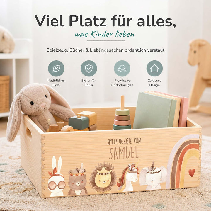 Kidsmood - Spielzeugkiste aus Holz mit Wunschnamen | Aufbewahrungsbox Kinder Spielzeug & Bücher | Pr