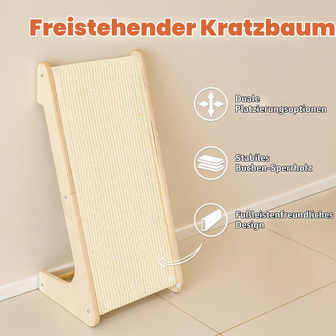 PETKARAY L-förmiges Dual-Use Sisal Kratzbrett für Katzen, 64 cm Hohe Kratzsäule aus Natürlichem Sisa