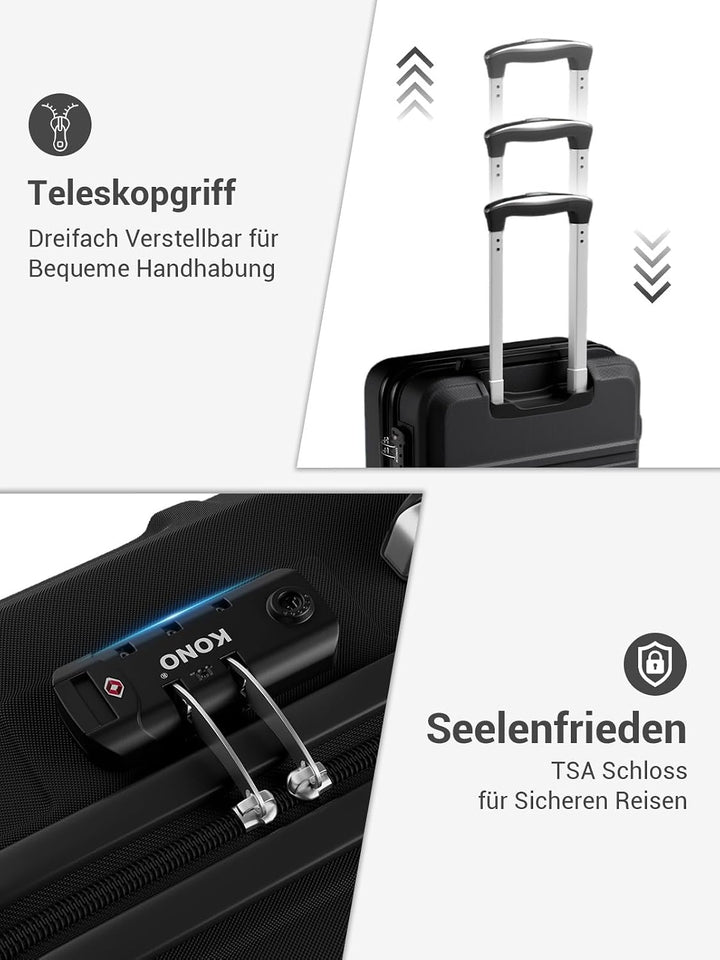 KONO Handgepäck Koffer Hartschale ABS+PC, Reisekoffer Trolley mit TSA Schloss, Leichter Koffer mit R